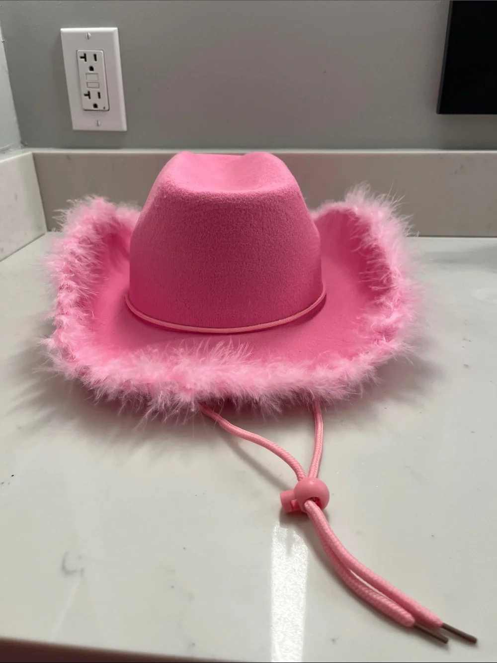 Bright Pink Feather-Trim Cowboy Hat with Chin Cord - Quantity 5